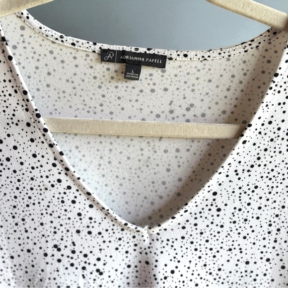 Adrianna Papell Black White Poke-a-dot Short Sleeve Size Large Blouse - Picture 3 of 6